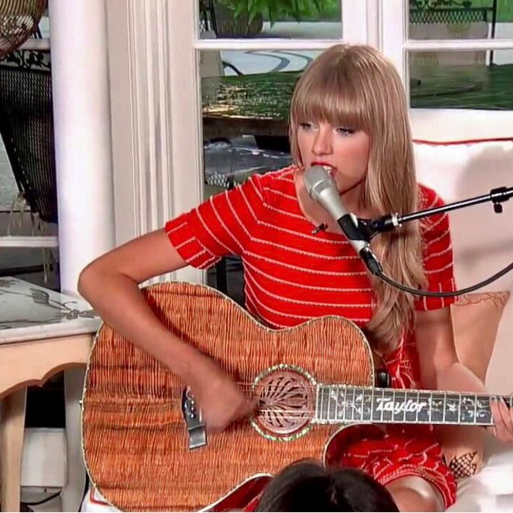 Red striped Anthropologie dress seen on Taylor Swift at Red livestream, New Girl